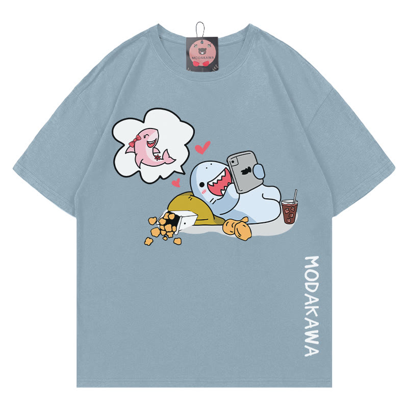 Modakawa T-Shirt mit Hai-Buchstabenprint - Blue - 5XL - image 1