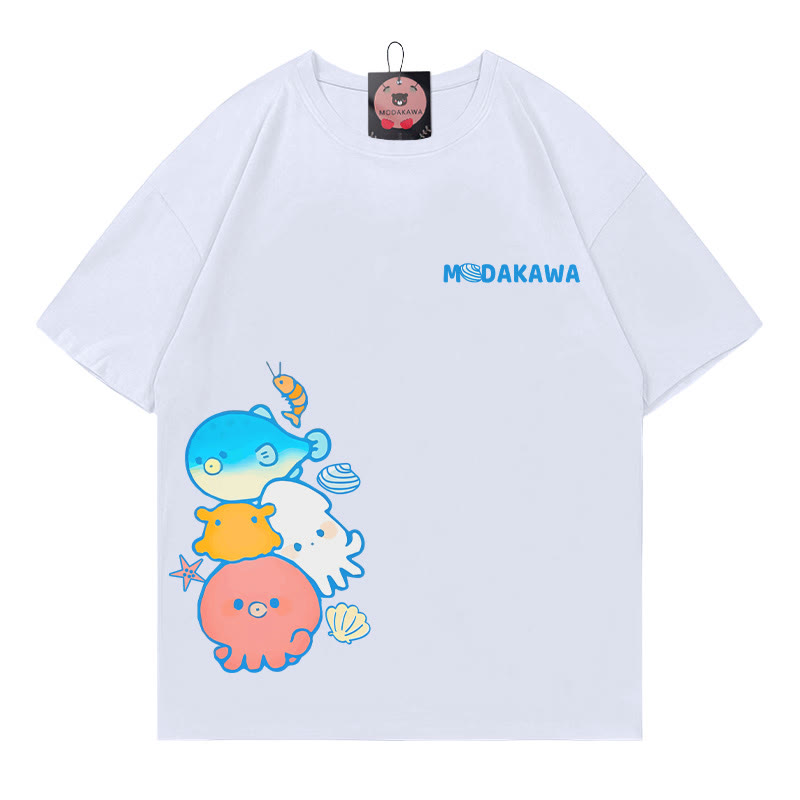 Modakawa T-Shirt mit Oktopus-Fisch-Buchstabenprint - White - 5XL - image 2