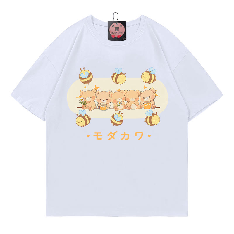 Modakawa T-Shirt mit Bären-Bienen-Buchstabenprint - White - 5XL - image 2