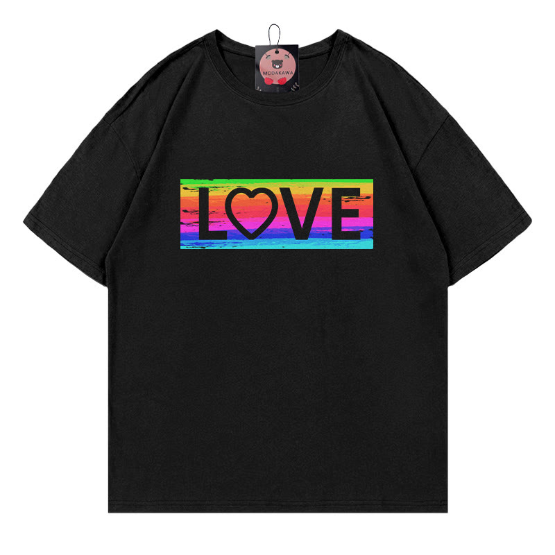 Modakawa T-Shirt mit Regenbogenprint und Liebesmotiv - Black - 5XL - image 1