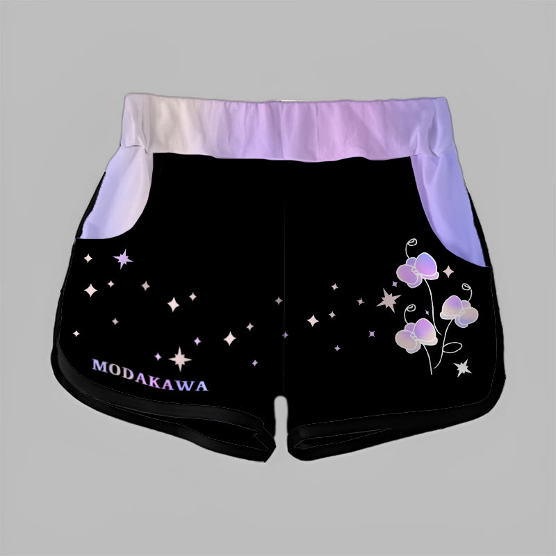 Modakawa Shorts mit Farbverlauf, Blumen-, Sternen- und Buchstabenprint - Black - 5XL - image 1