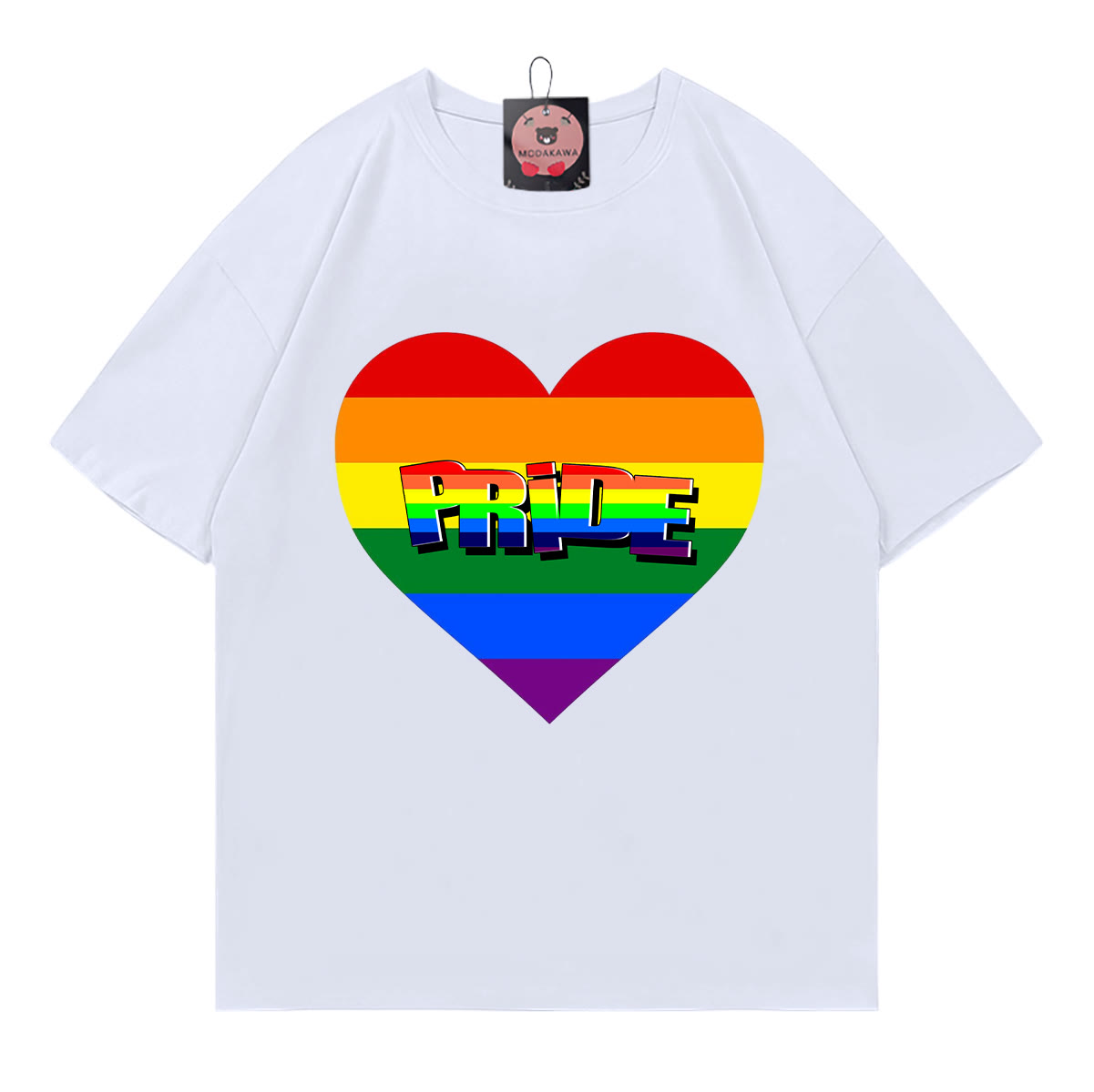 Modakawa T-Shirt mit Regenbogenherz-Print und Stolz-Modifikation - White - 5XL - image 2