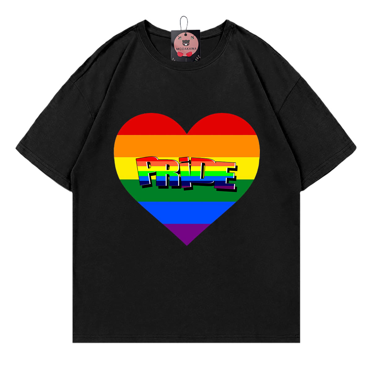 Modakawa T-Shirt mit Regenbogenherz-Print und Stolz-Modifikation - Black - 5XL - image 1