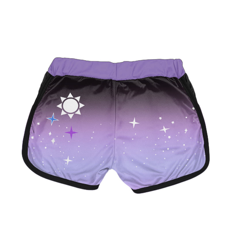 Modakawa Shorts mit Farbverlauf, Sonnenstern- und Buchstabenprint - image 4