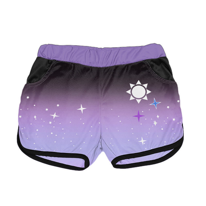 Modakawa Shorts mit Farbverlauf, Sonnenstern- und Buchstabenprint - Purple - 5XL - image 3