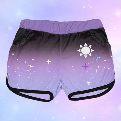 Modakawa Shorts mit Farbverlauf, Sonnenstern- und Buchstabenprint - image 1