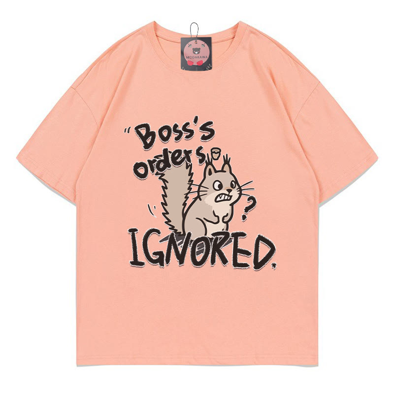 BOSS'S ORDERS IGNORED – Modakawa-T-Shirt mit Eichhörnchen-Briefdruck - Peach - 5XL - image 2