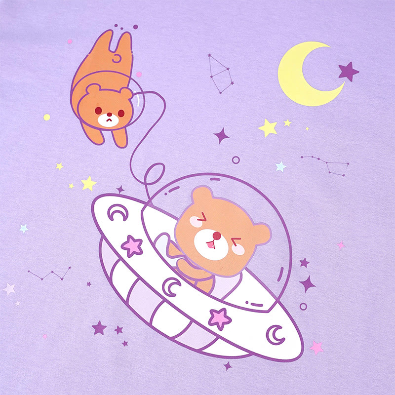 Bären-Fliegende-Untertasse-Print, 100 % Baumwolle, Modakawa T-Shirt - image 2