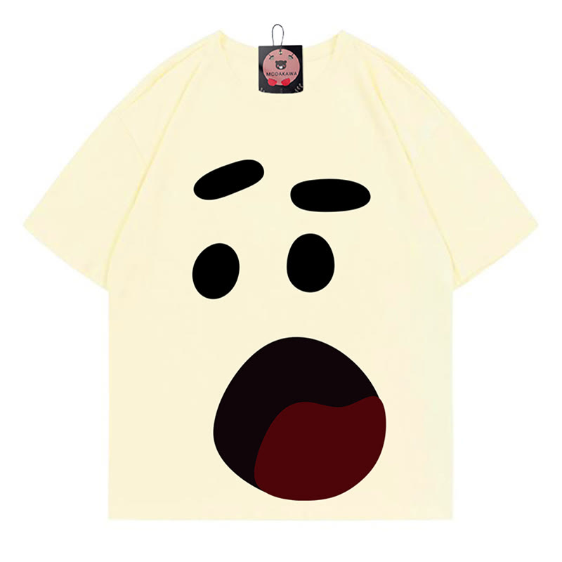 Modakawa T-Shirt mit Aufdruck eines schockierten Gesichts - Apricot - 5XL - image 2