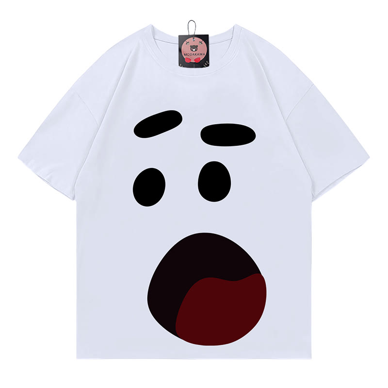 Modakawa T-Shirt mit Aufdruck eines schockierten Gesichts - White - 5XL - image 1
