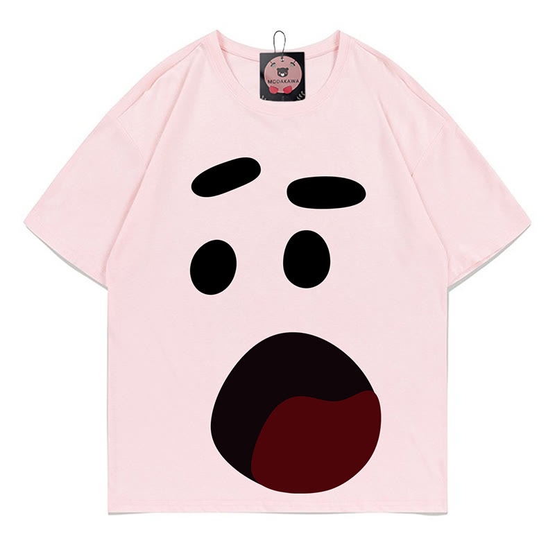 Modakawa T-Shirt mit Aufdruck eines schockierten Gesichts - Pink - 5XL - image 4
