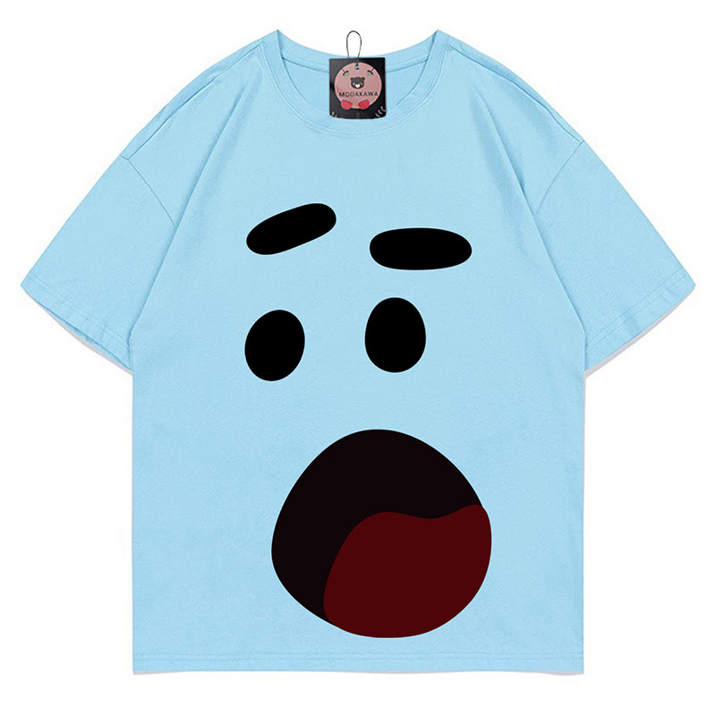Modakawa T-Shirt mit Aufdruck eines schockierten Gesichts - Blue - 5XL - image 3