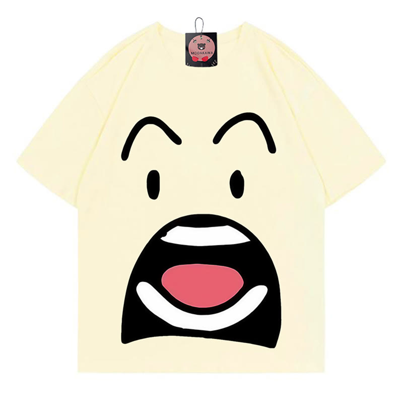 Modakawa T-Shirt mit Aufdruck eines schockierten Gesichts - Apricot - 5XL - image 2