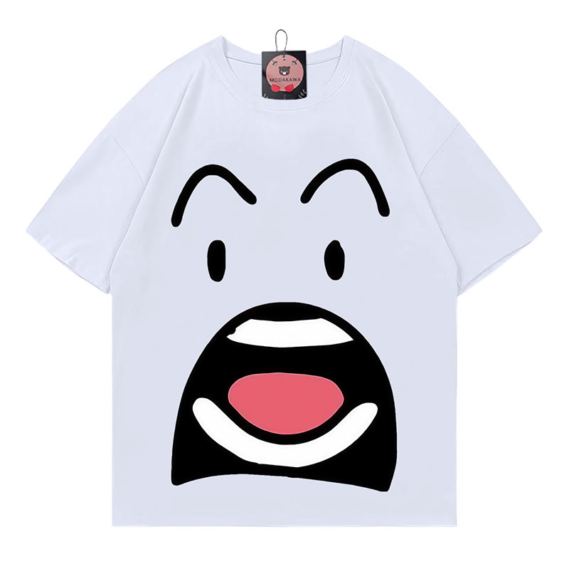 Modakawa T-Shirt mit Aufdruck eines schockierten Gesichts - White - 5XL - image 1