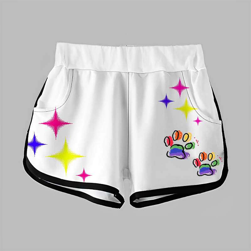 Modakawa Freizeitshorts mit Regenbogen- und Stern-Pfotenmuster - White - 5XL - image 3