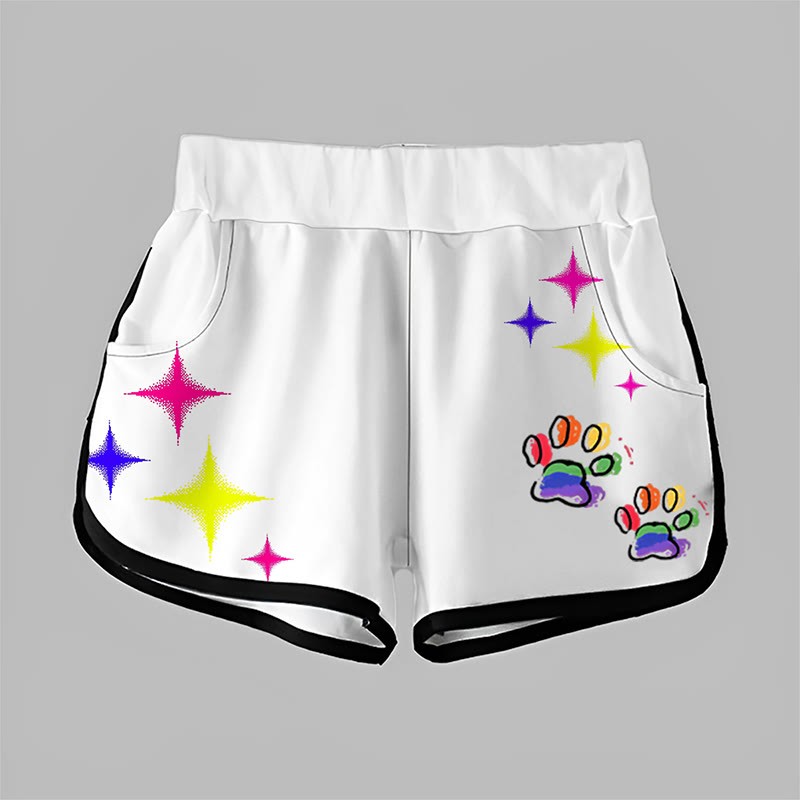 Modakawa Freizeitshorts mit Regenbogen- und Stern-Pfotenmuster - White - 5XL - image 3