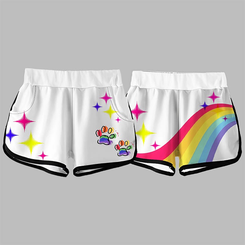 Modakawa Freizeitshorts mit Regenbogen- und Stern-Pfotenmuster - image 1