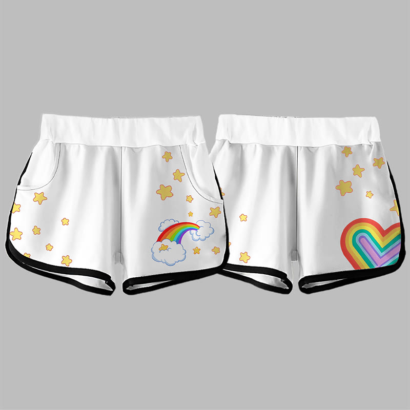 Modakawa Freizeitshorts mit Regenbogen-Sternen- und Herzmuster - image 1