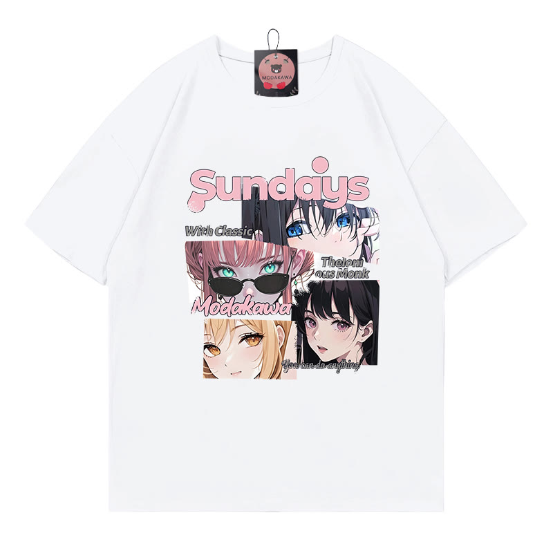 SONNTAGS Anime-Charakter-Buchstabendruck 100% Baumwolle Modakawa T-Shirt - White - 5XL - image 4