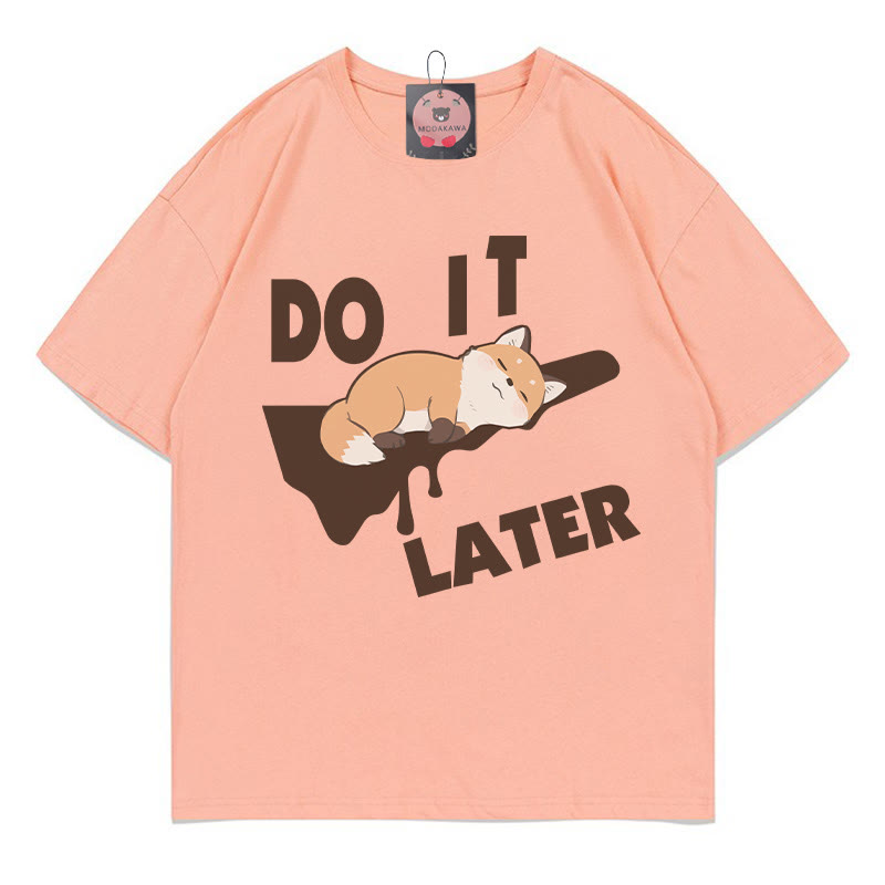 Mach es später! Modakawa T-Shirt mit Schlaffuchs-Print - Peach - 5XL - image 1