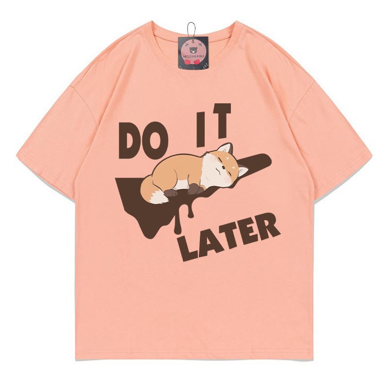 Mach es später! Modakawa T-Shirt mit Schlaffuchs-Print - Peach - 5XL - image 1