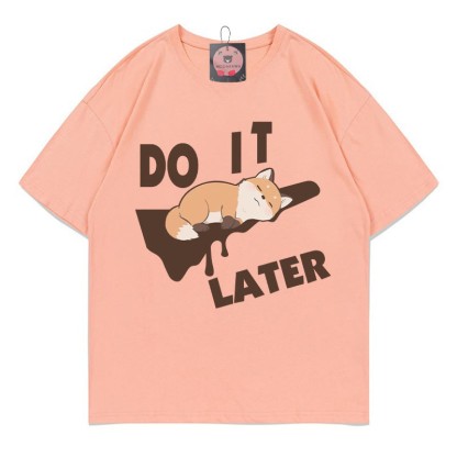 Mach es später! Modakawa T-Shirt mit Schlaffuchs-Print - Peach - 5XL - image 1