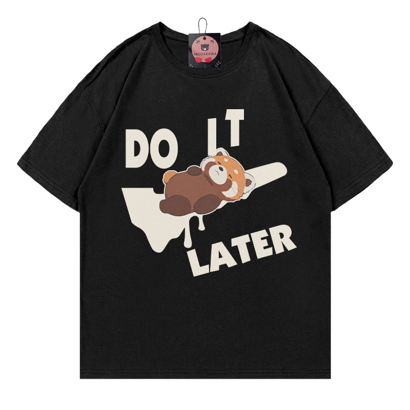 Mach es später! Modakawa T-Shirt mit schlafendem Roten Panda-Print - Black - 5XL - image 1