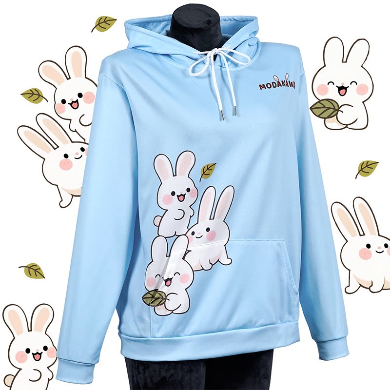 Modakawa Hoodie mit gestapeltem Hasenbuchstaben-Print - Blue - 5XL - image 1