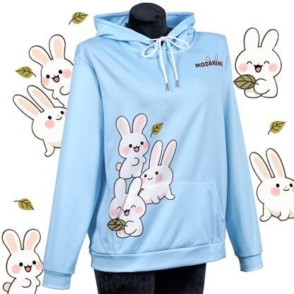 Modakawa Hoodie mit gestapeltem Hasenbuchstaben-Print - Blue - 5XL - image 1