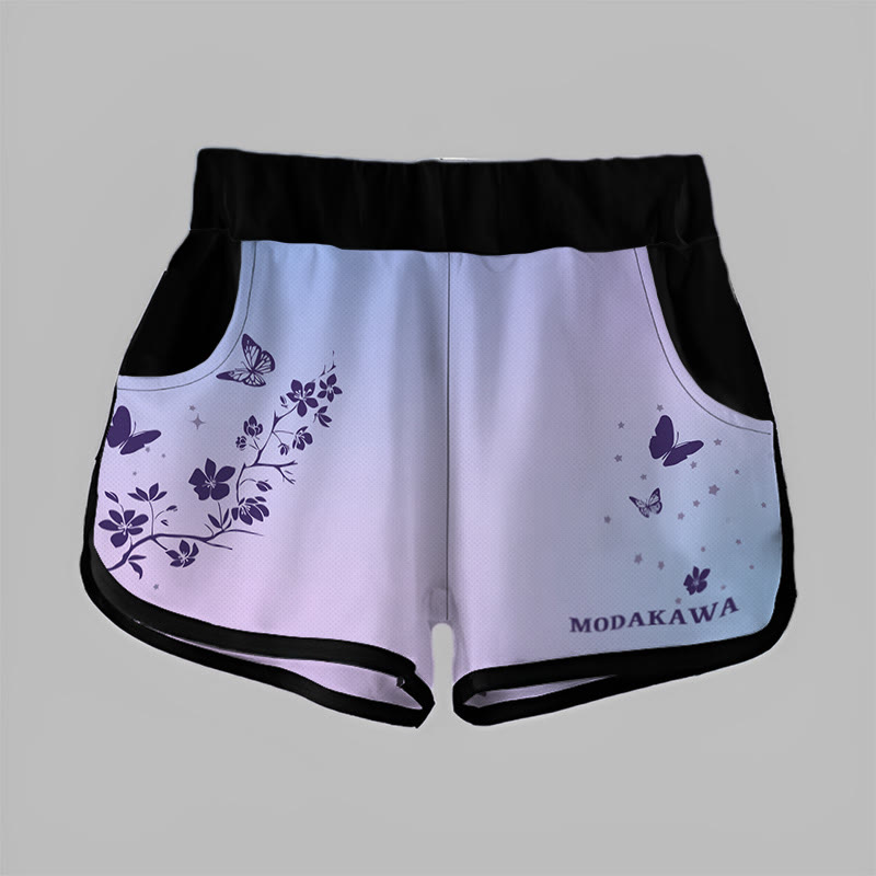 Modakawa Shorts mit Farbverlauf und Schmetterlings-/Blattprint - Blue&Purple - 5XL - image 1