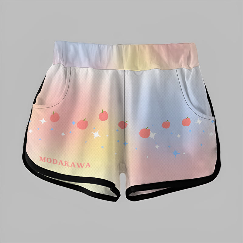 Modakawa Shorts mit Farbverlauf und Apfelbuchstaben-Print - Blue&Pink&Yellow - 5XL - image 1