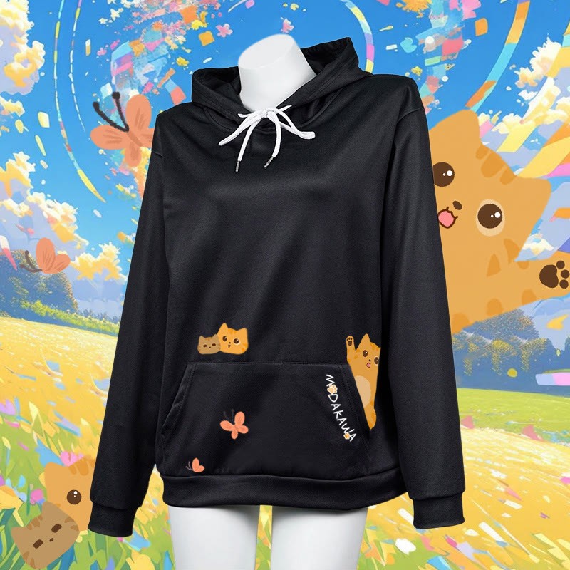 Modakawa Kapuzenpullover mit Farbverlauf und Katzenmotiv-Buchstabenprint - Black - 5XL - image 3