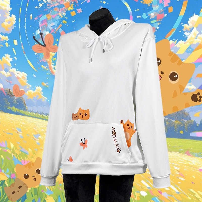 Modakawa Kapuzenpullover mit Farbverlauf und Katzenmotiv-Buchstabenprint - White - 5XL - image 4