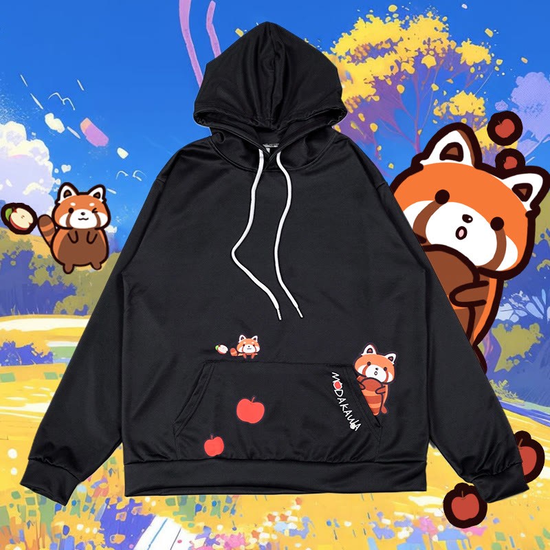 Modakawa Hoodie mit Farbverlauf und rotem Panda-Buchstabenprint, locker geschnitten - image 3