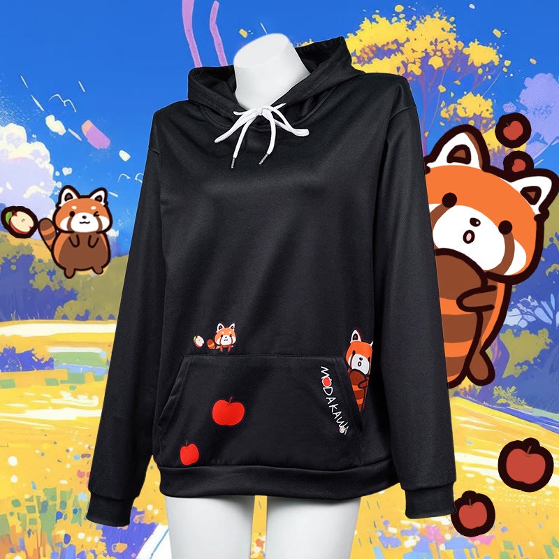 Modakawa Hoodie mit Farbverlauf und rotem Panda-Buchstabenprint, locker geschnitten - Black - 5XL - image 1