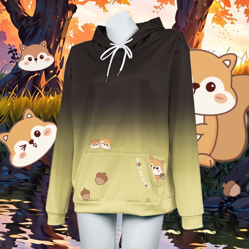 Modakawa Kapuzenpullover mit Farbverlauf und Eichhörnchen-Buchstabenprint - Black&Yellow - 5XL - image 3