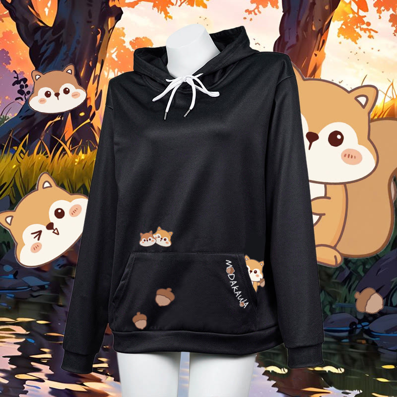 Modakawa Kapuzenpullover mit Farbverlauf und Eichhörnchen-Buchstabenprint - Black - 5XL - image 2