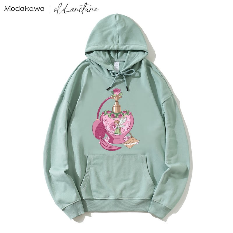 MODAKAWA X old_arcture Rose Angel Parfümflasche Buchstabendruck Modakawa Lockerer Hoodie - Green - 5XL - image 1