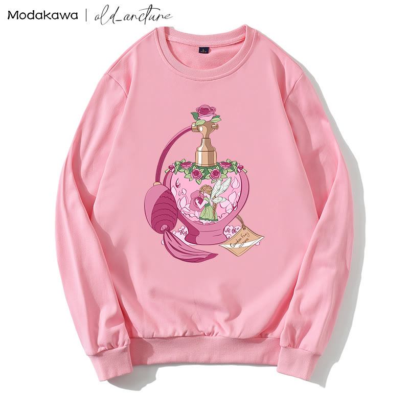 MODAKAWA X old_arcture Rose Angel Parfümflasche Buchstabendruck Sweatshirt mit rundem Kragen - Pink - 5XL - image 1