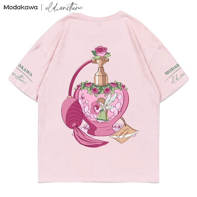MODAKAWA X old_arcture Rose Angel Parfümflasche Buchstabenprint T-Shirt - Pink - 5XL - image 2