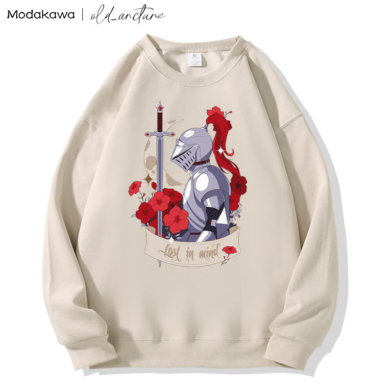 MODAKAWA X old_arcture LOST IN MIND Rose Knight Print Rundhals-Sweatshirt - Apricot - 5XL - image 1