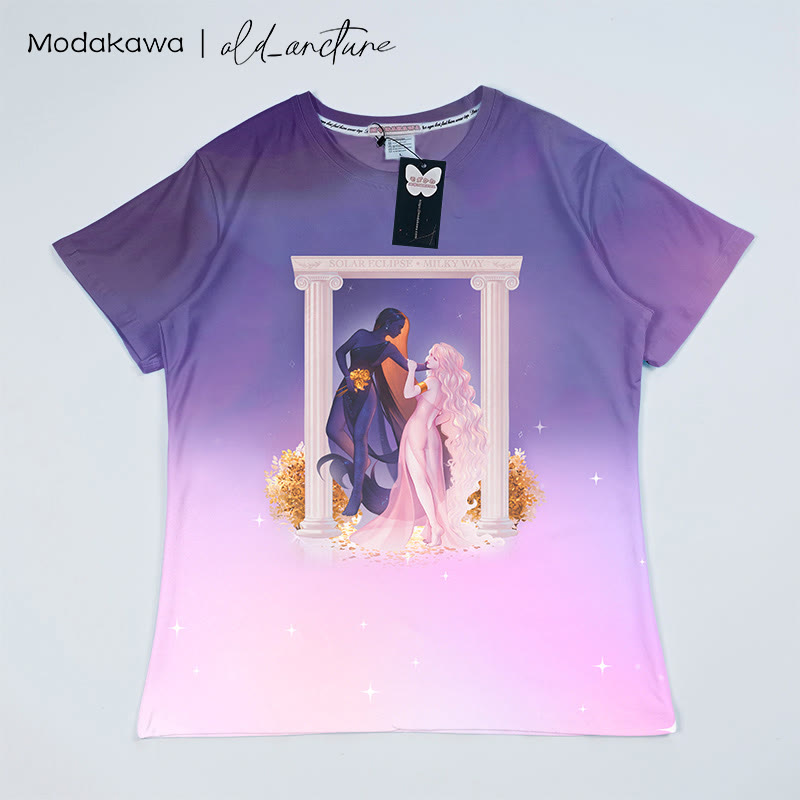 MODAKAWA X old_arcture T-Shirt mit Farbverlauf und Buchstabendruck für Mädchen - Purple&Pink - 5XL - image 1