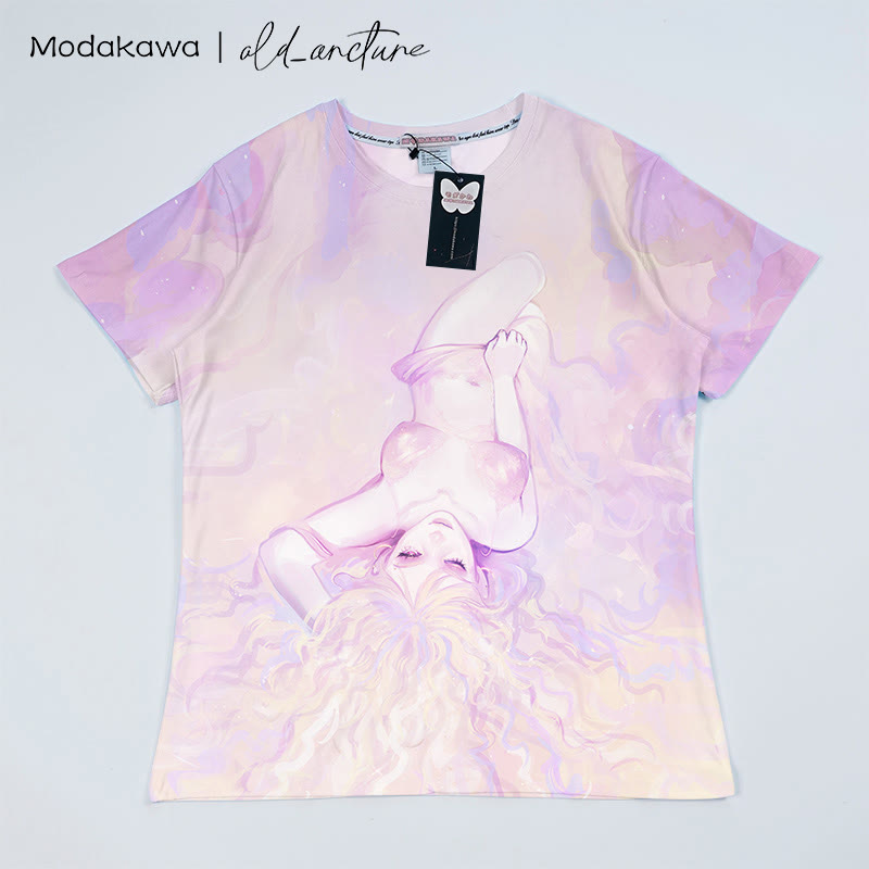 MODAKAWA X old_arcture T-Shirt mit Farbverlauf und Buchstabendruck für Mädchen - Pink - 5XL - image 1