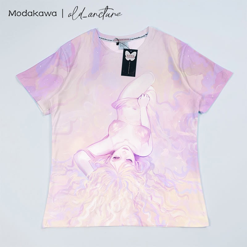 MODAKAWA X old_arcture T-Shirt mit Farbverlauf und Buchstabendruck für Mädchen - Pink - 5XL - image 1