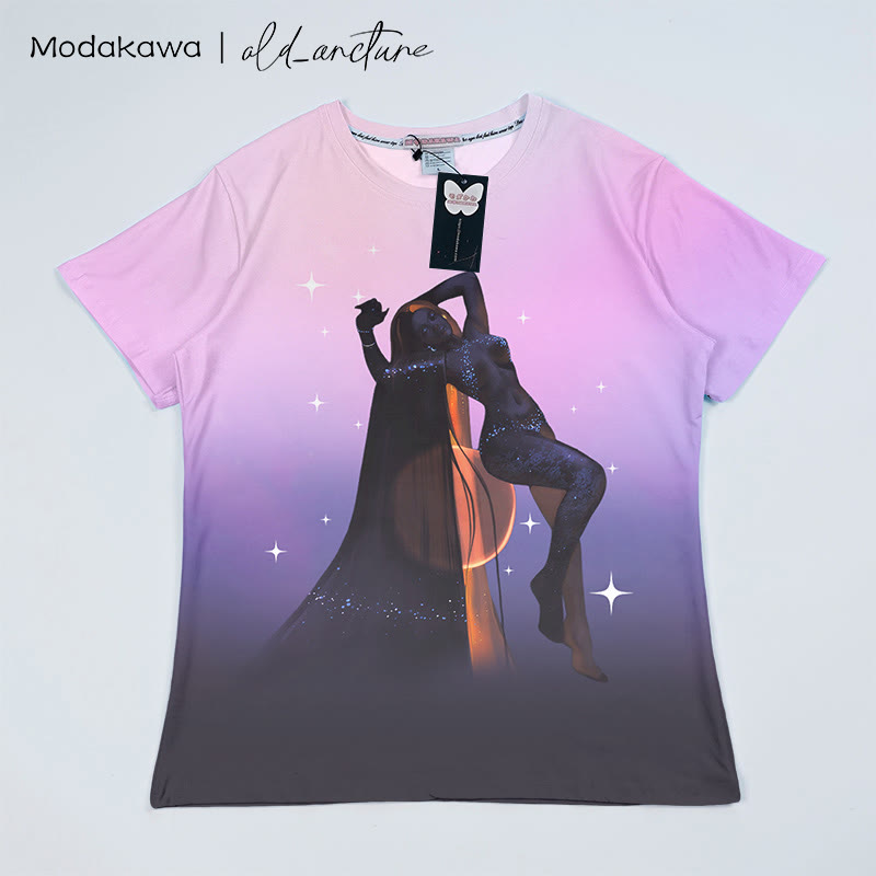 MODAKAWA X old_arcture T-Shirt mit Farbverlauf und Buchstabendruck für Mädchen - Purple&Black - 5XL - image 1