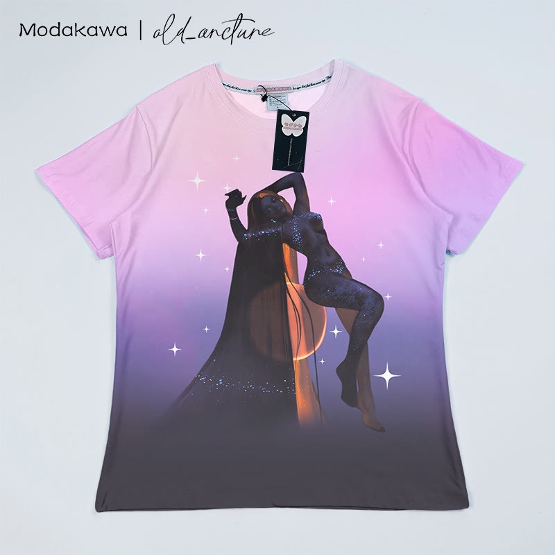MODAKAWA X old_arcture T-Shirt mit Farbverlauf und Buchstabendruck für Mädchen - Purple&Black - 5XL - image 1