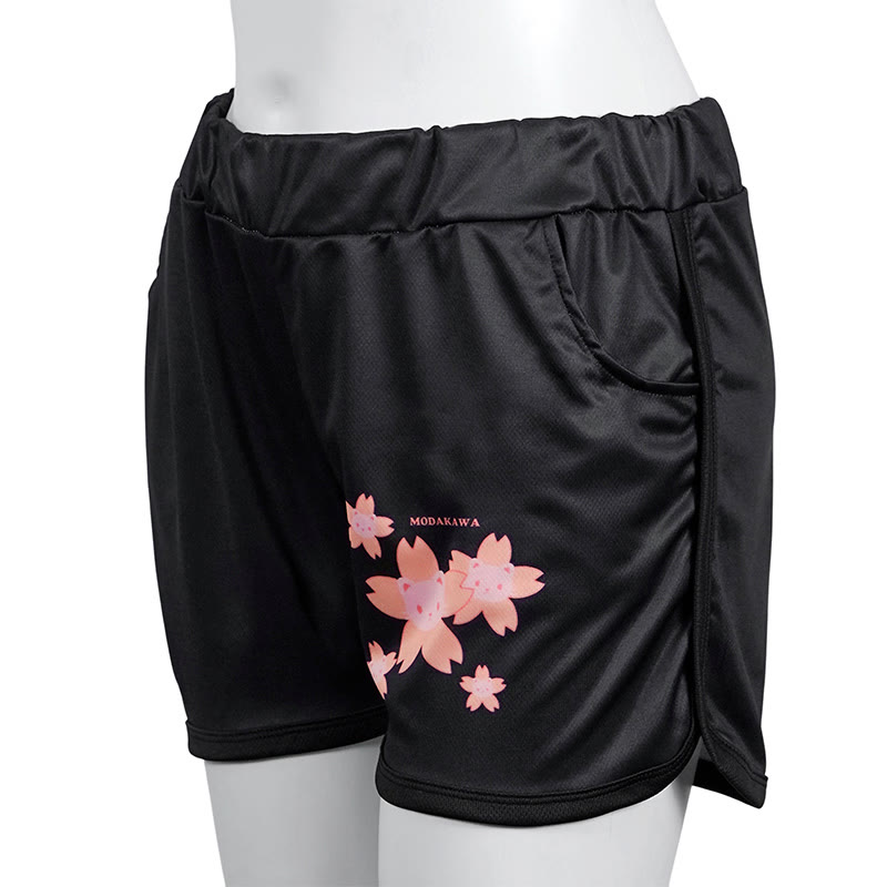 Modakawa Sakura Bear Letter Print Casual Shorts - Black - 5XL - image 1