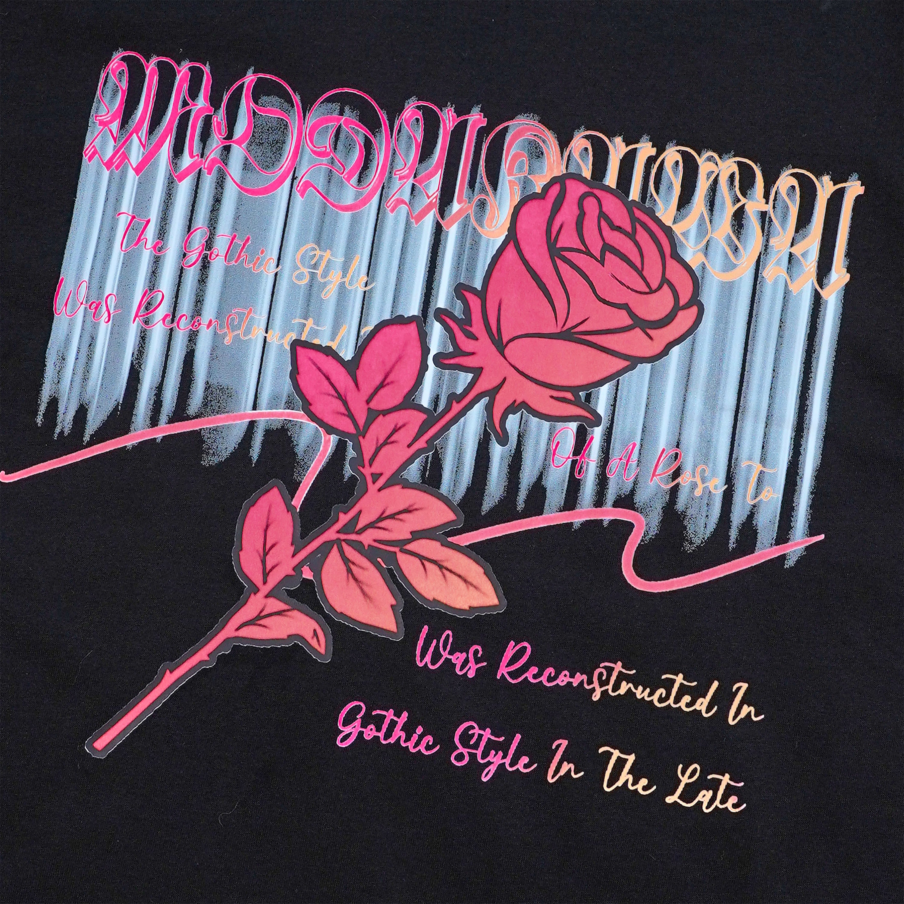 Modakawa T-Shirt mit gotischem Rosen-Schriftzug, 100 % Baumwolle - image 2