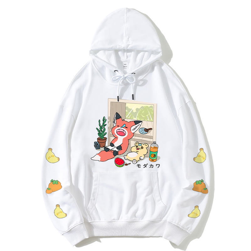 Modakawa Lockerer Kapuzenpullover mit Nickerchen-Tier-Buchstabendruck - White - 5XL - image 6