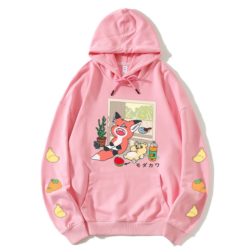 Modakawa Lockerer Kapuzenpullover mit Nickerchen-Tier-Buchstabendruck - Pink - 5XL - image 3